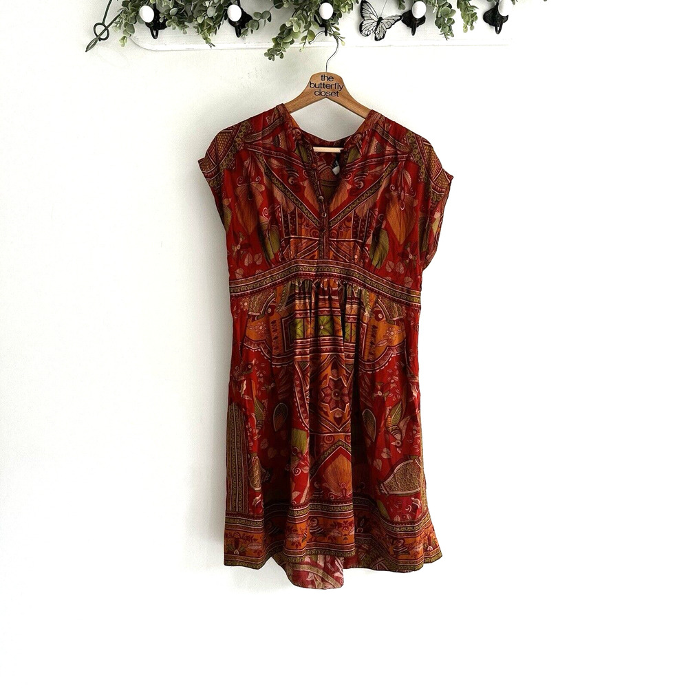 Ritu Kumar 100% Silk Floral Animal Print Orange and Red Dress Size 3 med